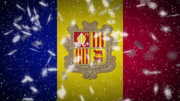 Drapeau Andorre tombant neige bouclable, Nouvel An et fond de Noël, boucle — Video
