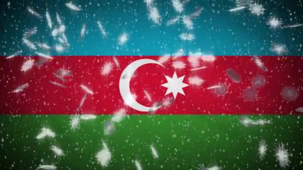Bandeira do Azerbaijão caindo neve loopable, Ano Novo e fundo de Natal, loop — Vídeo de Stock
