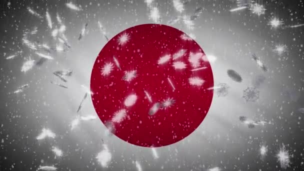Японский флаг падения снега петли, Новый год и Рождество фон, петля — стоковое видео