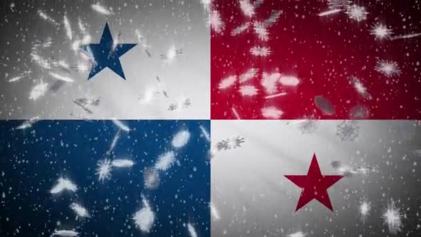 Панамский флаг падения снега петли, Новый год и Рождество фон, петля — стоковое видео
