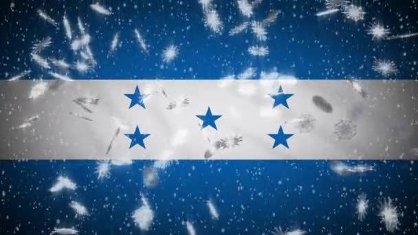 Honduras vlag vallende sneeuw loopable, Nieuwjaar en Kerstmis achtergrond, lus — Stockvideo