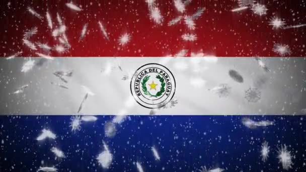 Bandera de Paraguay cayendo nieve loopable, Año Nuevo y Fondo de Navidad, bucle — Vídeo de stock
