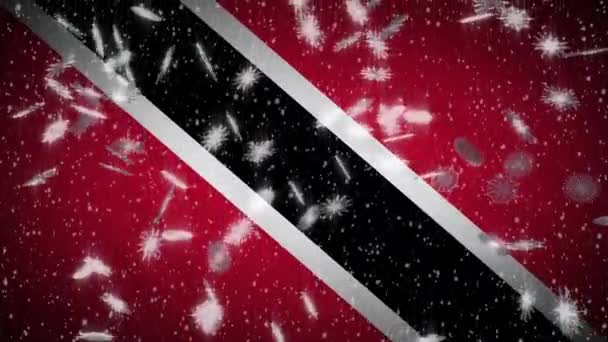 Флаг Тринидада и Тобаго падающий снег петля, Новый год и Рождество фон, петля — стоковое видео