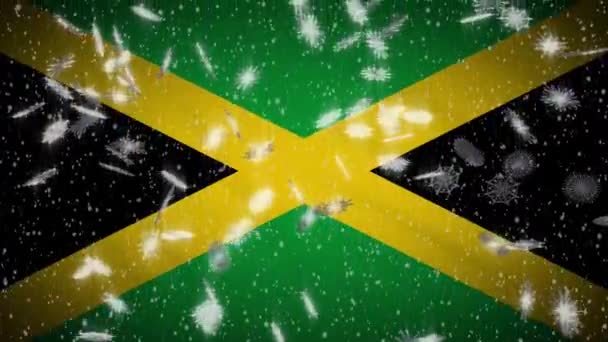 Jamaica flag falling snow loopable, New Year and Christmas background, loop — Stock Video