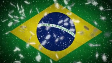 Brezilya bayrağı düşen kar döngüsü, yeni yıl ve Noel arkaplanı, döngü