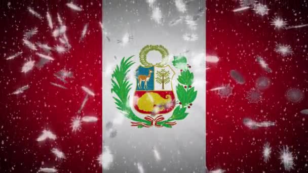 Flaga Peru spada śnieg pętli, Nowy Rok i Boże Narodzenie tło, pętla — Wideo stockowe