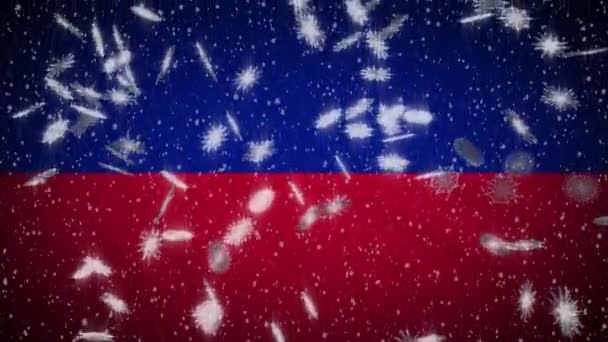 Haiti flag falling snow loopable, New Year and Christmas background, loop — Stock Video