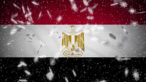 Drapeau égyptien tombant neige bouclable, Nouvel An et fond de Noël, boucle — Video