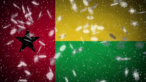 Флаг Гвинеи Бисау падающий снег петля, Новый год и Рождество фон, петля — стоковое видео