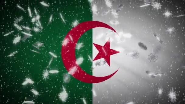 Drapeau Algérie tombant neige bouclable, Nouvel An et fond de Noël, boucle — Video