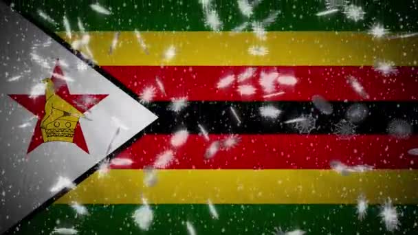 Flaga Zimbabwe spada śnieg pętli, Nowy Rok i Boże Narodzenie tło, pętla — Wideo stockowe