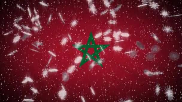 Marokko vlag vallende sneeuw loopable, Nieuwjaar en Kerstmis achtergrond, lus — Stockvideo