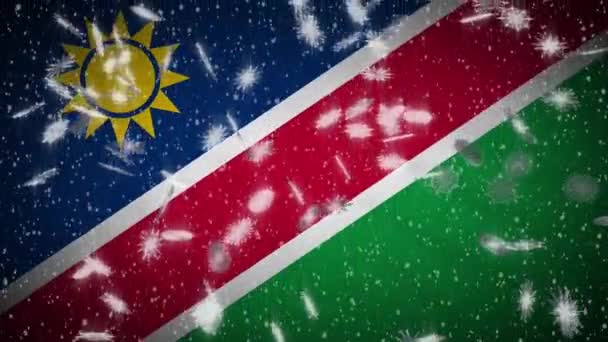 Namibië vlag vallende sneeuw loopable, Nieuwjaar en Kerstmis achtergrond, lus — Stockvideo