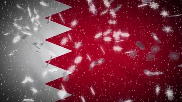 Bahrein vlag vallende sneeuw loopable, Nieuwjaar en Kerstmis achtergrond, lus — Stockvideo