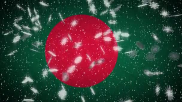 Drapeau du Bangladesh tombant neige bouclable, Nouvel An et fond de Noël, boucle — Video