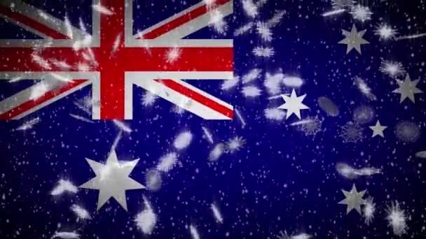 Australien flagga fallande snö loopable, nyår och jul bakgrund, loop — Stockvideo