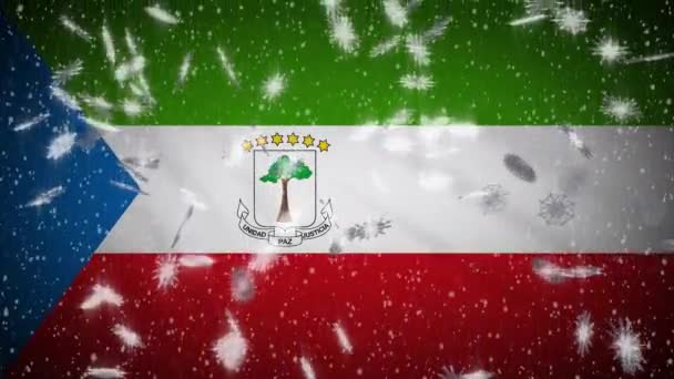 Equatorial Guinea flag falling snow loopable, New Year and Christmas, loop — 图库视频影像