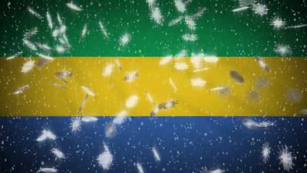 Gabon flag falling snow loopable, New Year and Christmas background, loop — Stock Video