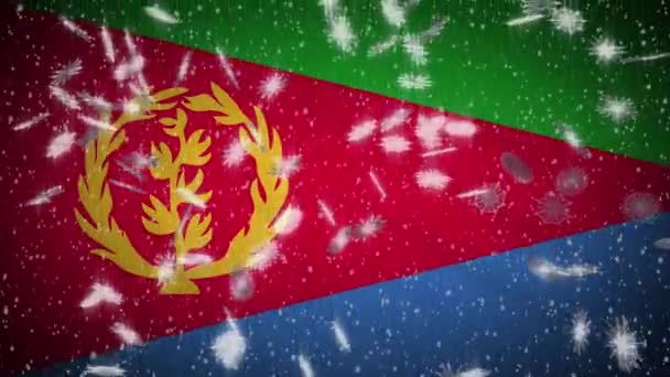 Bandiera eritrea che cade neve loop, Capodanno e sfondo di Natale, ciclo — Video Stock