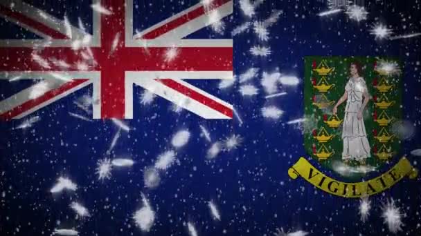 Bandera de las Islas Vírgenes Británicas cayendo loopable nieve, Año Nuevo y Navidad, bucle — Vídeo de stock