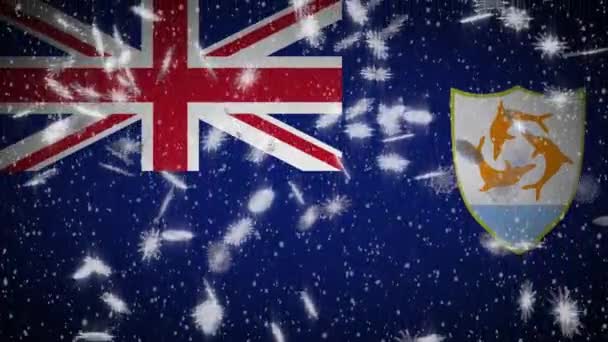 Anguilla flag falling snow loopable, New Year and Christmas background, loop — Stockvideo