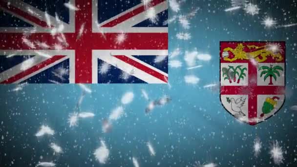 Fiji bandiera caduta neve loop, Capodanno e sfondo di Natale, ciclo — Video Stock