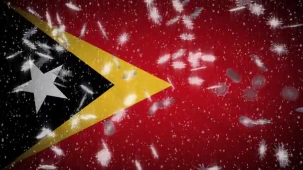 Timor oriental - Drapeau Timor-Leste tombant en boucles de neige, boucle Nouvel An et Noël — Video