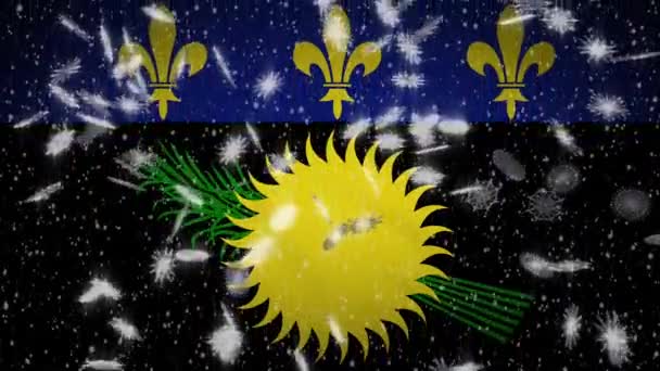 Guadeloupe değişken bayrağı düşen kar döngüsü, Yeni Yıl ve Noel, döngü — Stok video