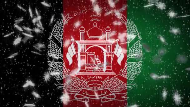 Σημαία Αφγανιστάν πτώση χιόνι loopable, Πρωτοχρονιά και Χριστούγεννα φόντο, βρόχο — Αρχείο Βίντεο