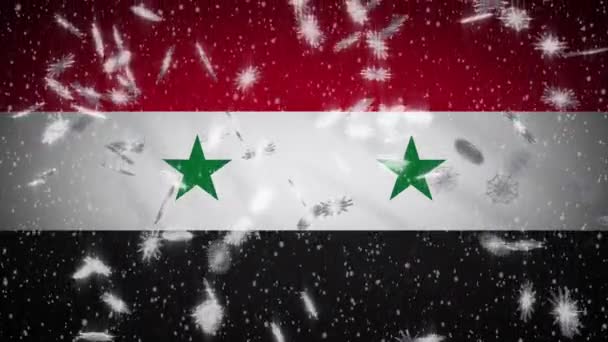 Flaga Syrii spada śnieg pętli, Nowy Rok i Boże Narodzenie tło, pętla — Wideo stockowe