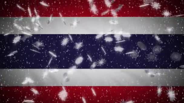 Thailand Flagge fallenden Schnee loopable, Neujahr und Weihnachten Hintergrund, Schleife — Stockvideo