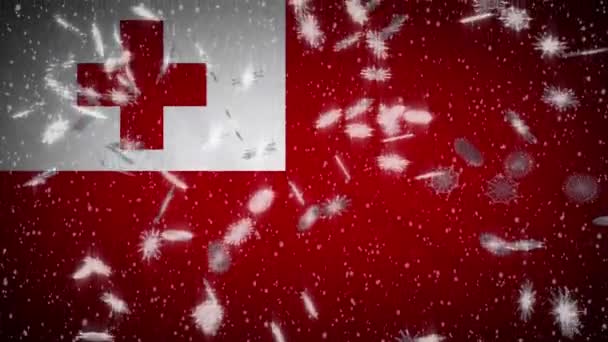 Tonga flagge fallender schnee loopable, neujahr und weihnachten hintergrund, loop — Stockvideo