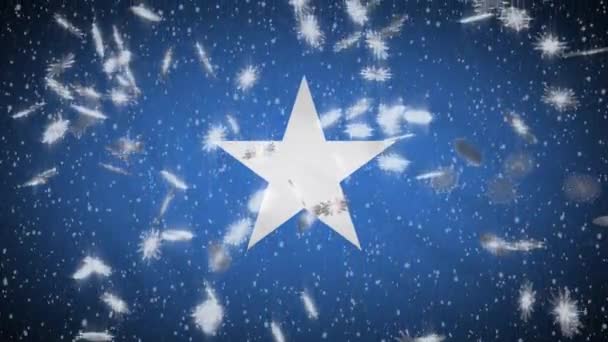 Somalia flag falling snow loopable, Neujahr und Weihnachten Hintergrund, Schleife — Stockvideo