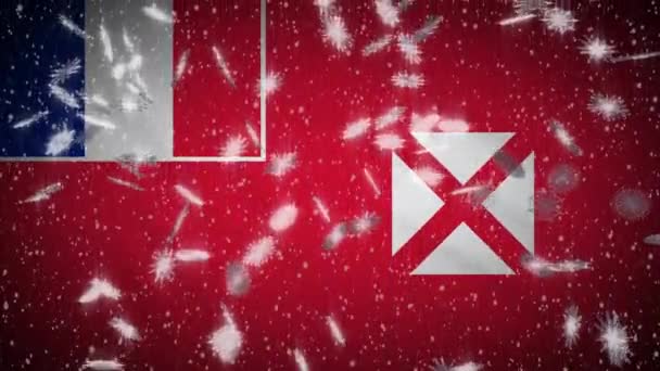 Wallis e Futuna bandiera caduta neve loop, Capodanno e sfondo di Natale, ciclo — Video Stock