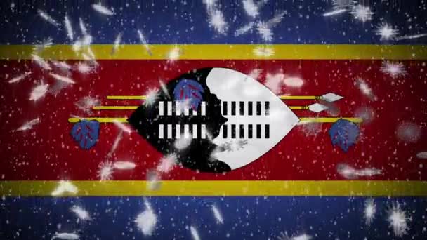ESwatini flag falling snow loopable, New Year and Christmas background, loop — Stock Video