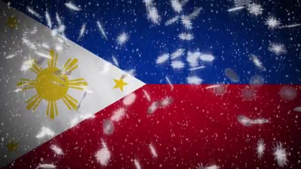 フィリピンの旗は雪のループ可能、新年とクリスマスの背景、ループ — ストック動画