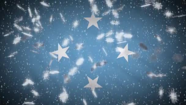 Drapeau de Micronésie tombant neige boucle, Nouvel An et fond de Noël, boucle — Video