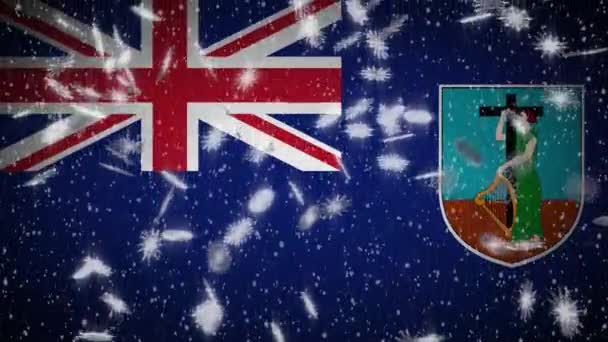 Flaga Montserrat spada śnieg pętli, Nowy Rok i Boże Narodzenie tło, pętla — Wideo stockowe