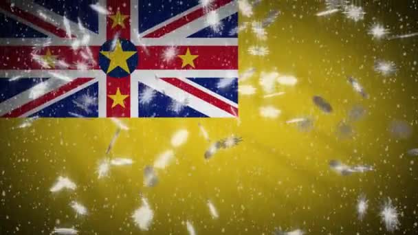 Niue flag falling snow loopable, Neujahr und Weihnachten Hintergrund, Schleife — Stockvideo