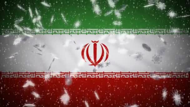 伊朗国旗降雪易碎，新年和圣诞节背景，循环 — 图库视频影像