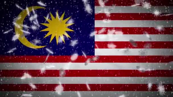 Malesia bandiera caduta neve loop, Capodanno e sfondo di Natale, ciclo — Video Stock