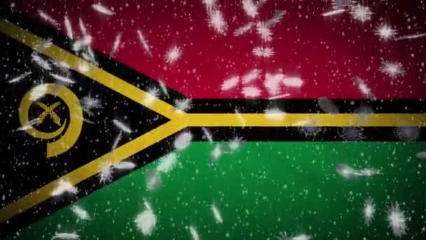 Vanuatu flagga fallande snö loopable, nyår och jul bakgrund, loop — Stockvideo