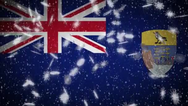 Saint Helena flag falling snow loopable, New Year and Christmas background, loop — Stock Video