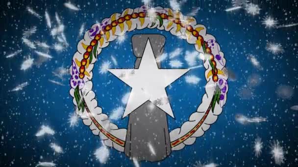 Northern Mariana Islands bandiera che cade neve loopable, Capodanno e sfondo di Natale, ciclo — Video Stock