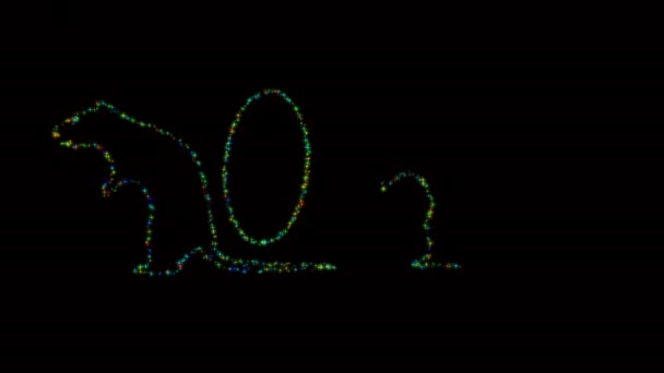 Ratas y ceros de luces de colores - 2020 feliz año nuevo de rata, fondo alfa — Vídeos de Stock