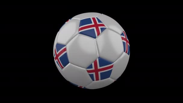 Topun üzerindeki İzlanda bayrağı şeffaf bir zemin üzerinde döner, alfa kanal döngüsü — Stok video