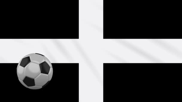 Kernow Cornwall Drapeau Ballon Football Tourne Sur Fond Tissu Ondulant — Video