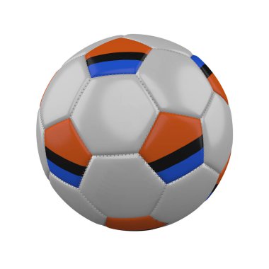 Beyaz arka planda futbol topu üzerinde Chagos Adaları bayrağı, 3D görüntüleme