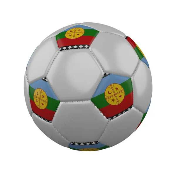 Bandeira de Mapuche na bola de futebol no fundo branco, renderização 3D — Fotografia de Stock