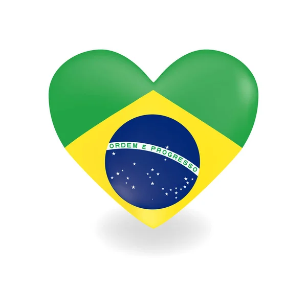 Volumetric Brazil Heart on white background casts shadow, vector — Stock Vector